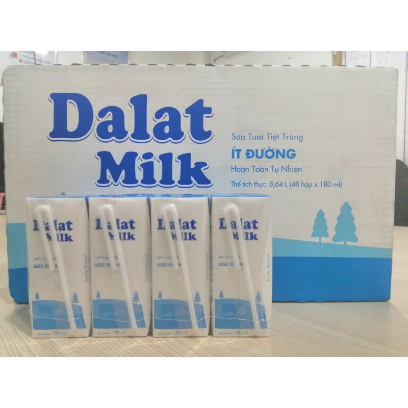 thùng 48 hộp sữa dalatmilk 180ml ít đường ,có đường