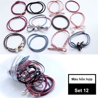 Set 12 dây thun cột tóc đơn giản phong cách/chun buộc tóc 12 sợi