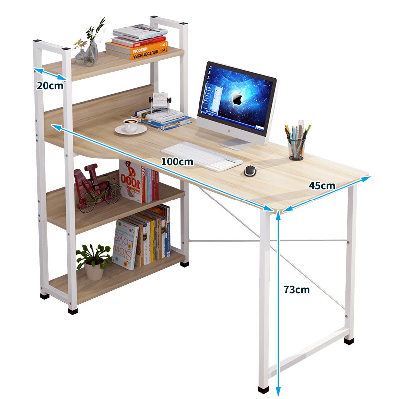 Bàn máy tính bàn học bàn làm việc kèm giá sách gỗ 100cm màu gõ phong chân giá trăngs FU94 | BigBuy360 - bigbuy360.vn