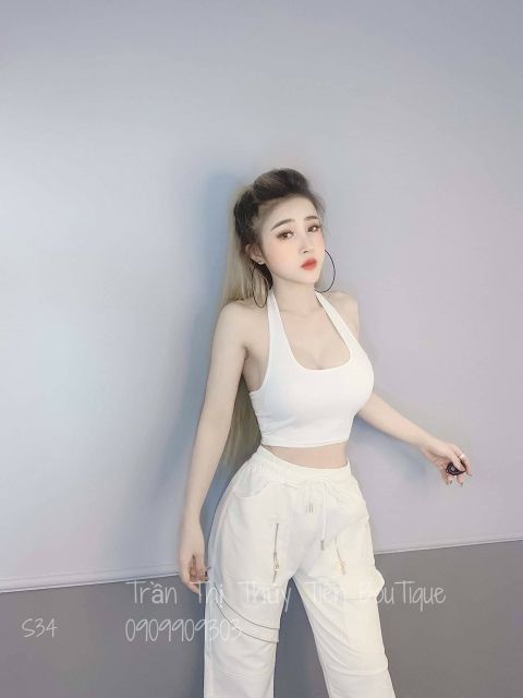 Áo cổ yếm croptop trơn