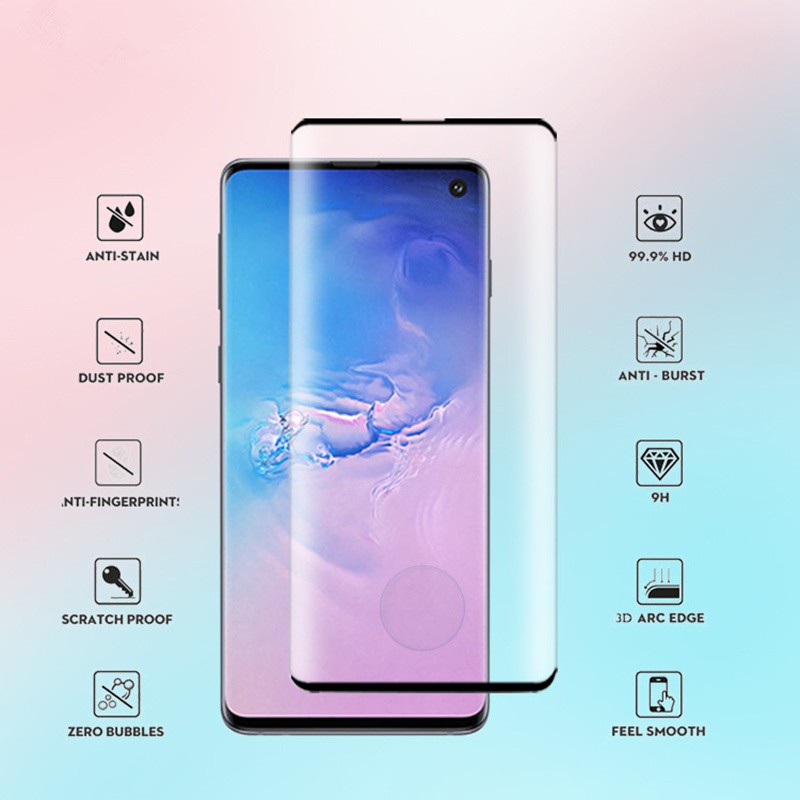 Kính cường lực viền cong hỗ trợ tính năng mở khóa vân tay cho Samsung S10 10 plus S9 S8 Note 8 10 10 Plus