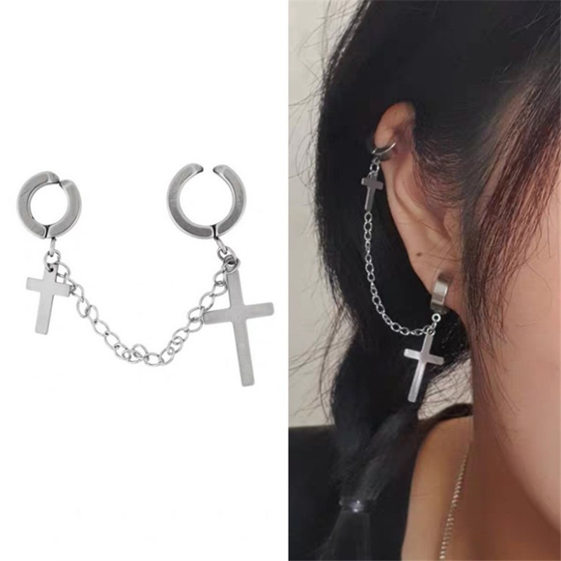 Khuyên tai kẹp vành tai hình chữ thập thời trang cá tính dành cho nam và nữ 22156