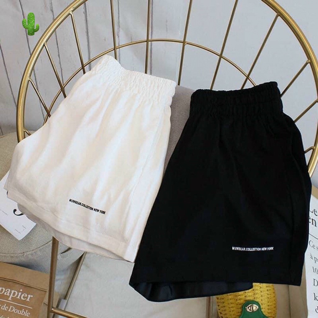 Quần Short Nữ Thêu Chữ Lưng Thun