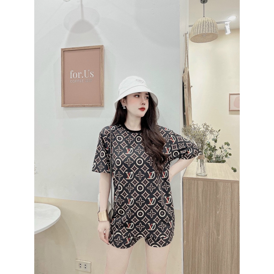 SET BỘ THỜI TRANG FOM RỘNG PHỐI HỌA TIẾT LV CHẤT THUN COTTON LẠNH 3D CO GIÃN ĐẸP, MỀM, MỊN, DÀY DẶN