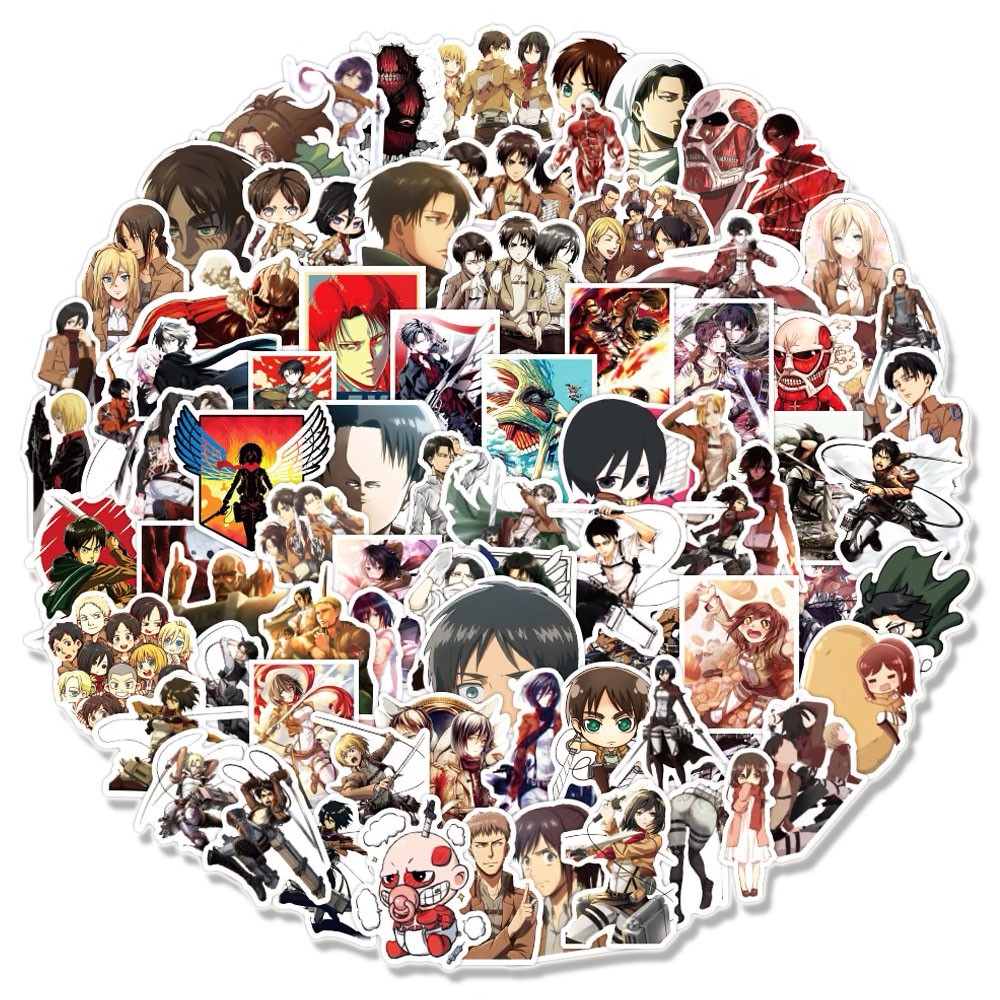 Bộ sticker Attack On Titan Đại chiến Titan Levi Mikasa chống nước hình dán Annie Ymir Fritz Reiner Braun Eren Armin Jean