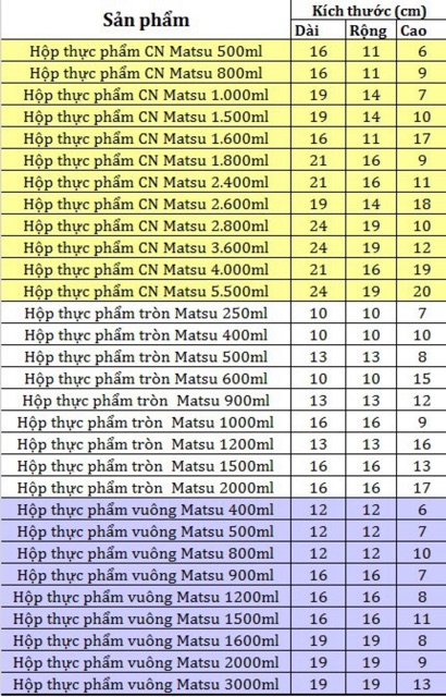 Hộp đựng thức ăn Matsu (Hộp nhựa Chữ nhật không BPA)