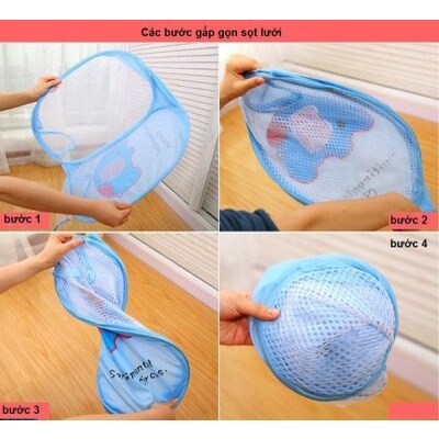 Giỏ đựng quần áo, đồ giặt, đồ lót, đồ chơi đa năng gấp gọn khung thép, sọt lưới bỏ quần áo khô đồ dùng xếp gọn tiện dụng