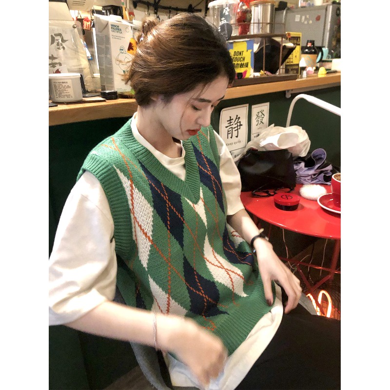 Áo len không tay cổ chữ v họa tiết sọc caro thời trang dành cho nữ
 | BigBuy360 - bigbuy360.vn