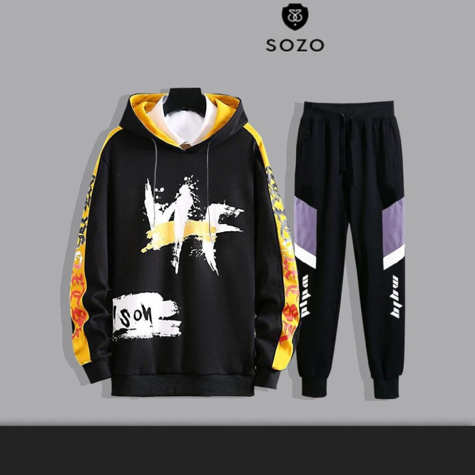 Set Bộ 2 Món Quần Dài + Áo Hoodie Nón Nam Nữ Unisex Chất Vải Nỉ CB2_MQU076THDEF6_WAH037NO (Dọc Tím Mula + Nf)