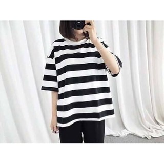Vietnam - Áo sọc tay lỡ thun cotton 100% Trắng