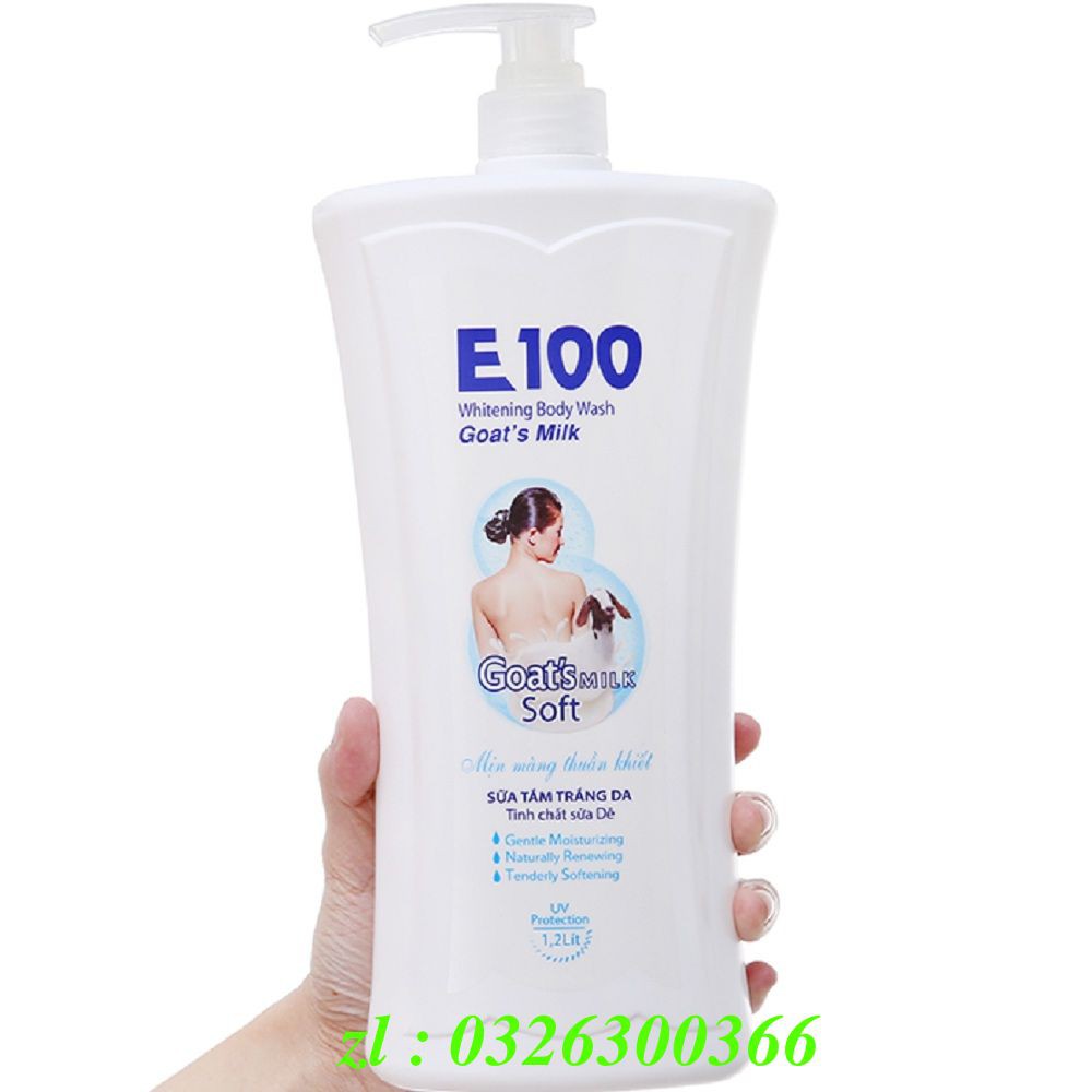 Sữa Tắm E100 Làm Trắng Da 1,2 Lít Tinh Chất Sữa Dê Chính Hãng.