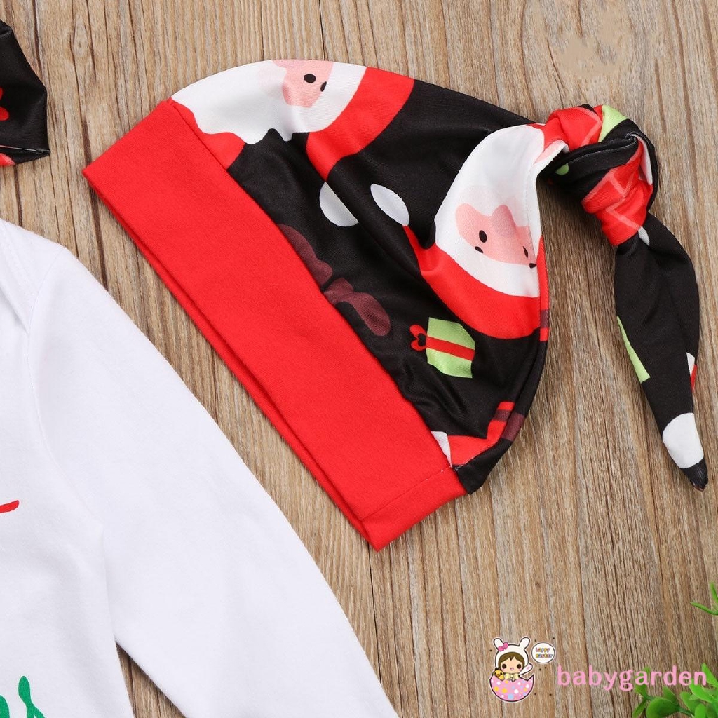 Christmas Newborn Baby Boy Girl Santa Tops Romper Bodysuit Pants Hat Outfits Set