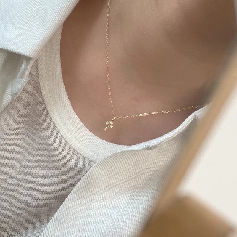 Vòng cổ mạ vàng 14K, Vòng cổ mặt chìa khóa bạc 925, Vòng cổ mini Nhật Bản kim cương sang trọng dành cho nữ