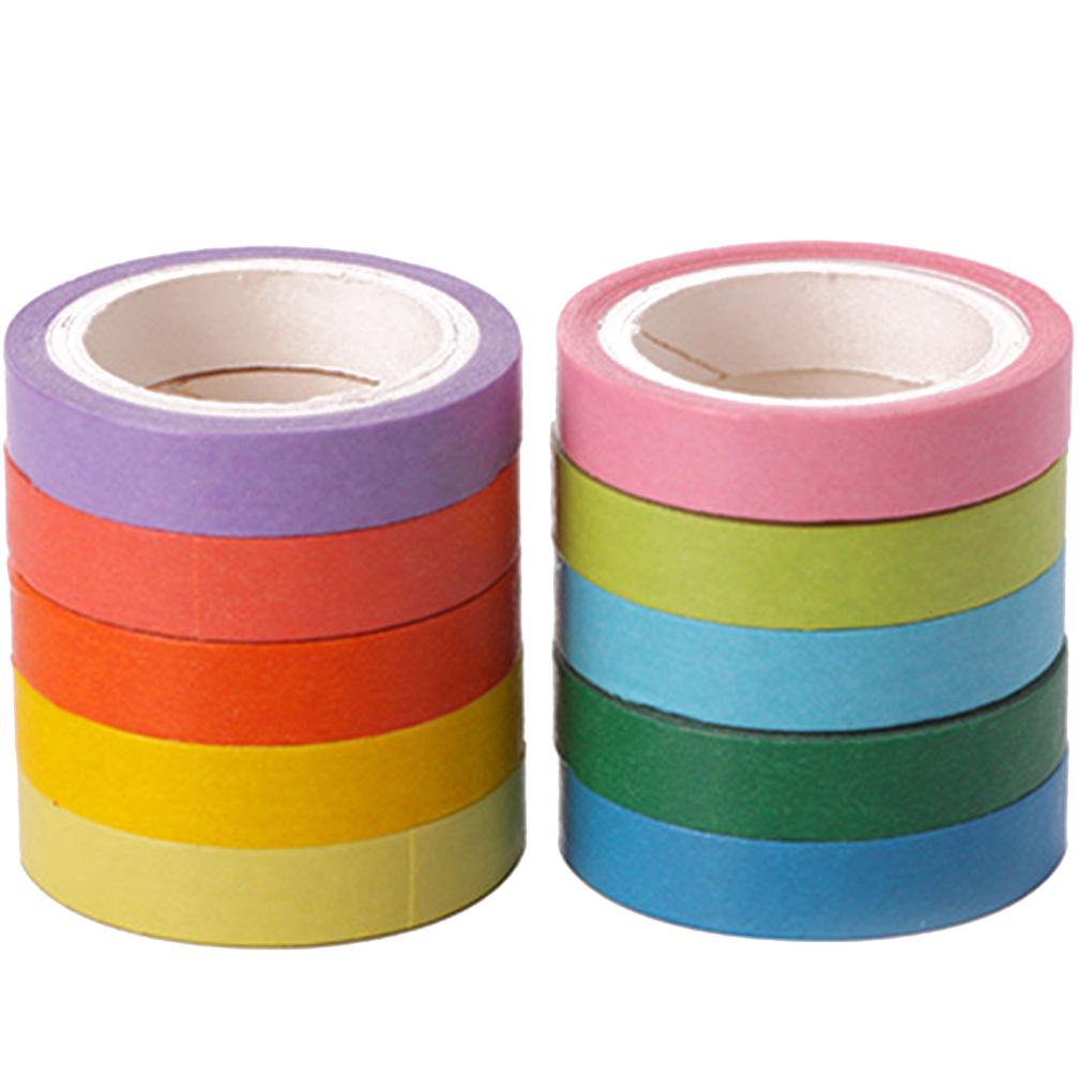 Bộ 10 Cuộn Băng Keo Giấy Màu Sắc Trơn Dùng Trang Trí Sổ Tay DIY