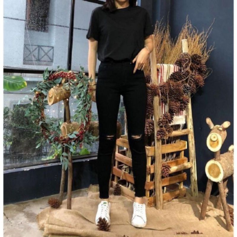 Jean Lưng Cao Rách Gối/ Jeans  Co Giản Lưng Cao Loại 1