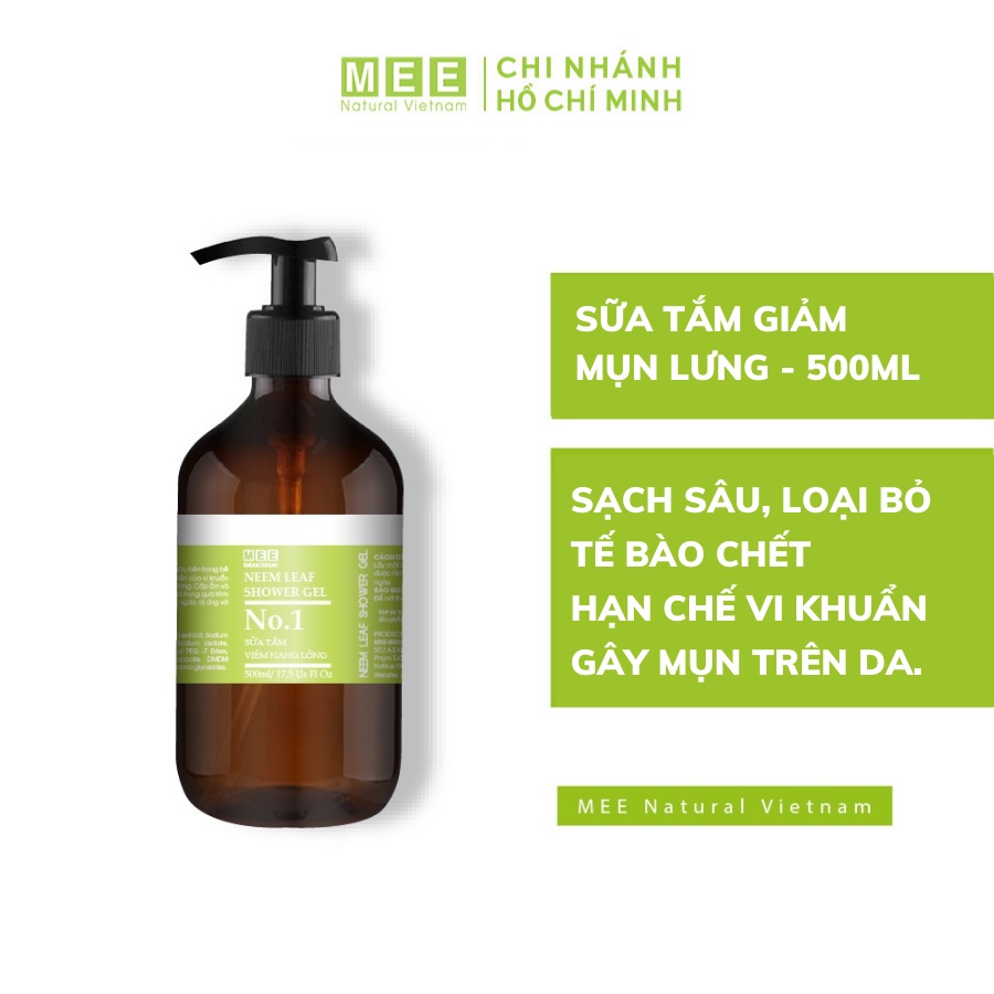 Sữa tắm mụn lưng lá Neem MEE NATURAL - Sữa tắm cho da nhạy cảm Neem Leaf Shower Gel 500ml