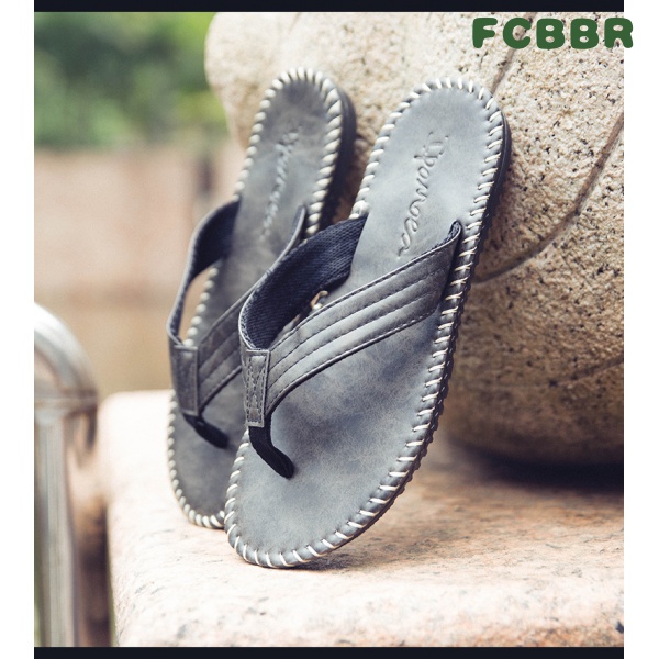 Dép Xỏ Ngón Bằng Da Đế Dày Phong Cách Âu Mỹ Thời Trang Đi Biển Mùa Hè Cho Nam