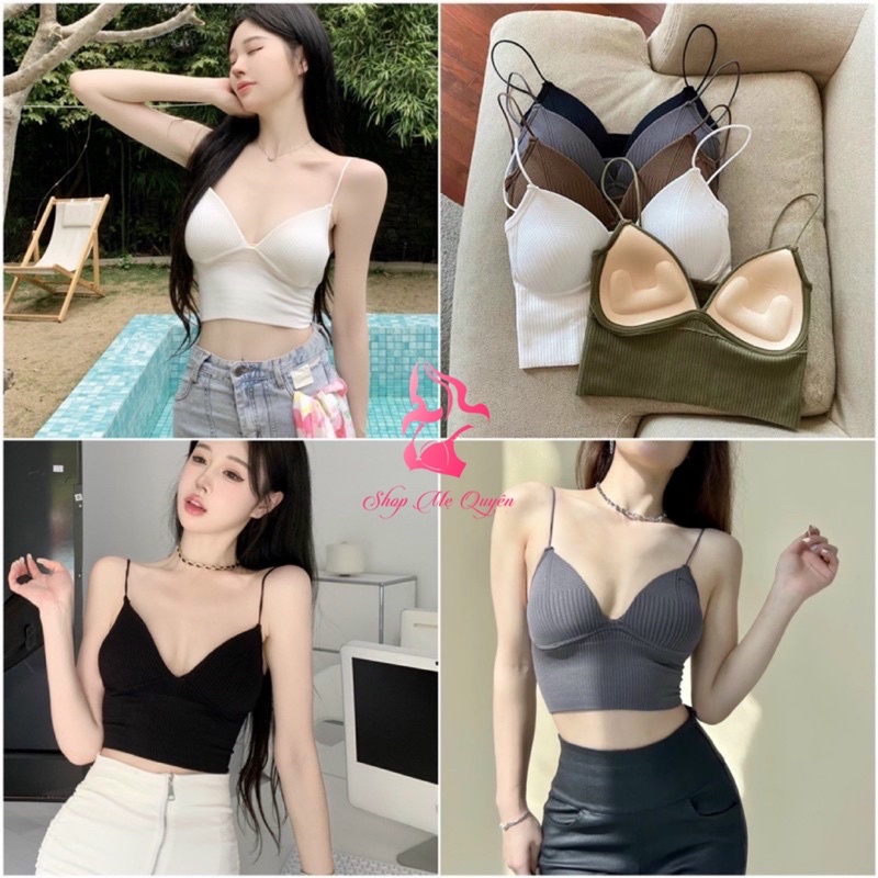 Áo bra 2 dây có mút ngực , áo bra len tăm nữ không gọng tạo đường cong sexy gợi cảm