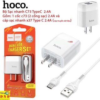 Bộ sạc Type C Hoco C73 2.4A [chính hãng], 2 cổng USB sạc cùng 1 lúc. sạc nhanh hơn dòng 2.1A. BH 12 tháng