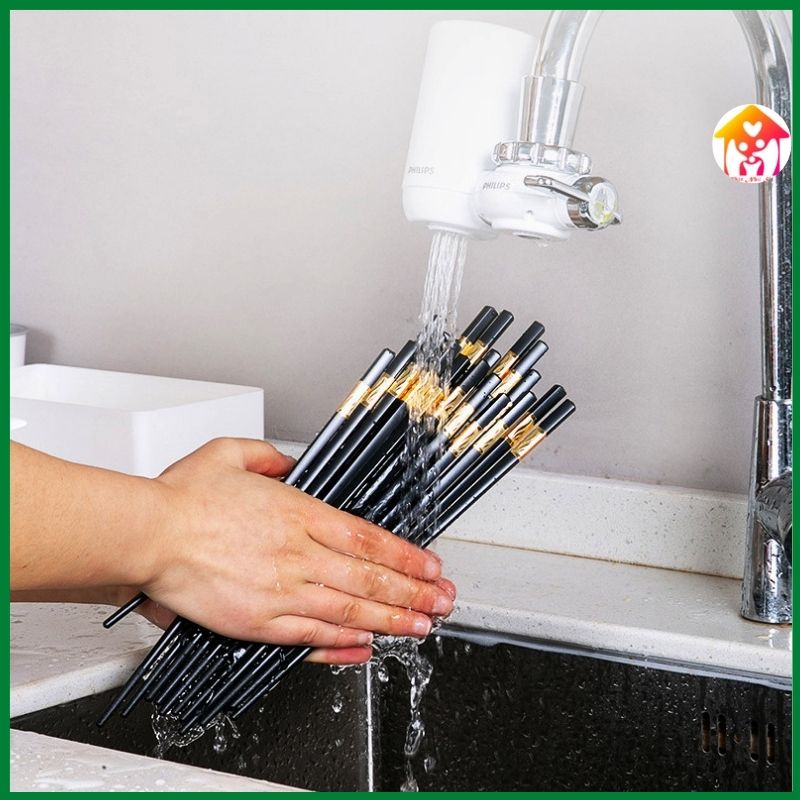 Hộp 10 đũa hợp kim khảm vàng chống ẩm mốc- chống trượt-bền mầu