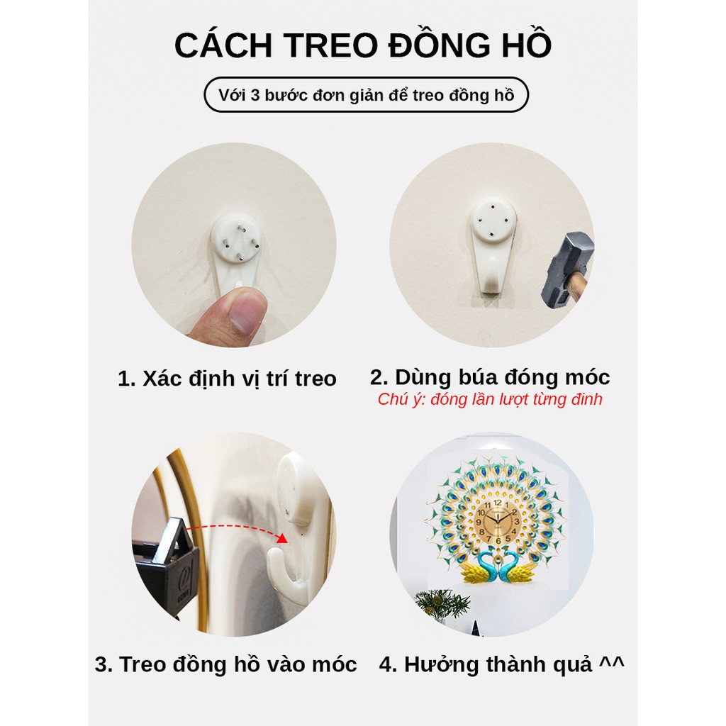 [SALES 3 NGÀY] Đồng Hồ Treo Tường Con Công Trang Trí Phòng Khách Chính Hãng Bảo Hành 6 Tháng