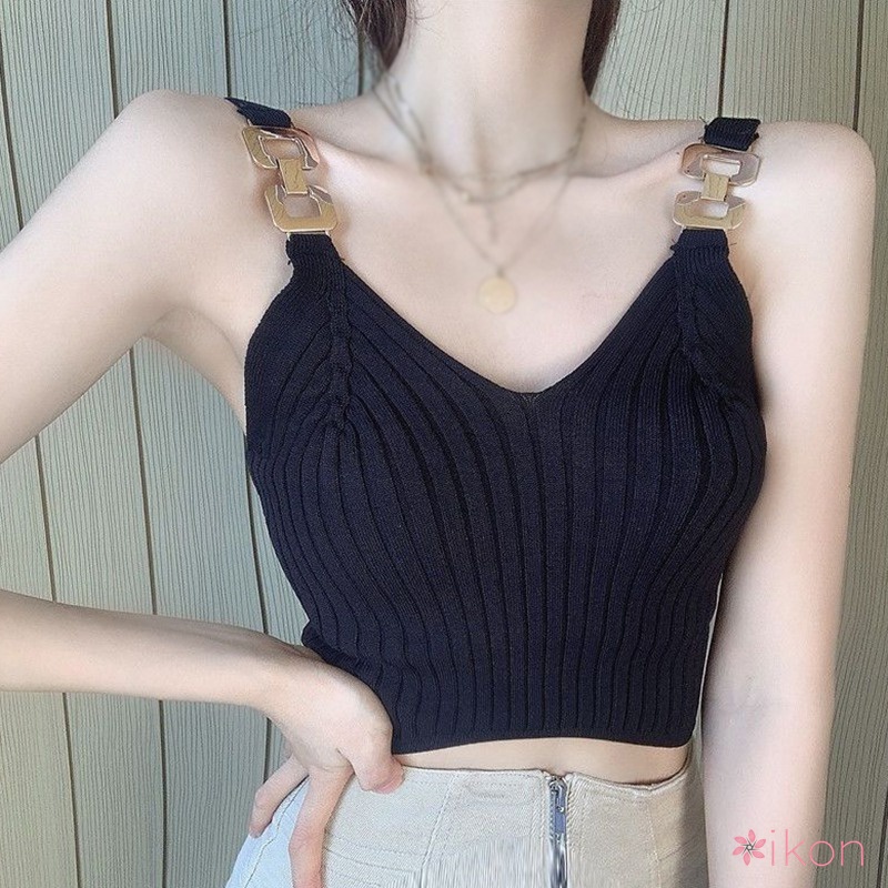 Áo Hai Dây Dáng Ngắn Màu Sắc Trơn Quyến Rũ Cho Nữ