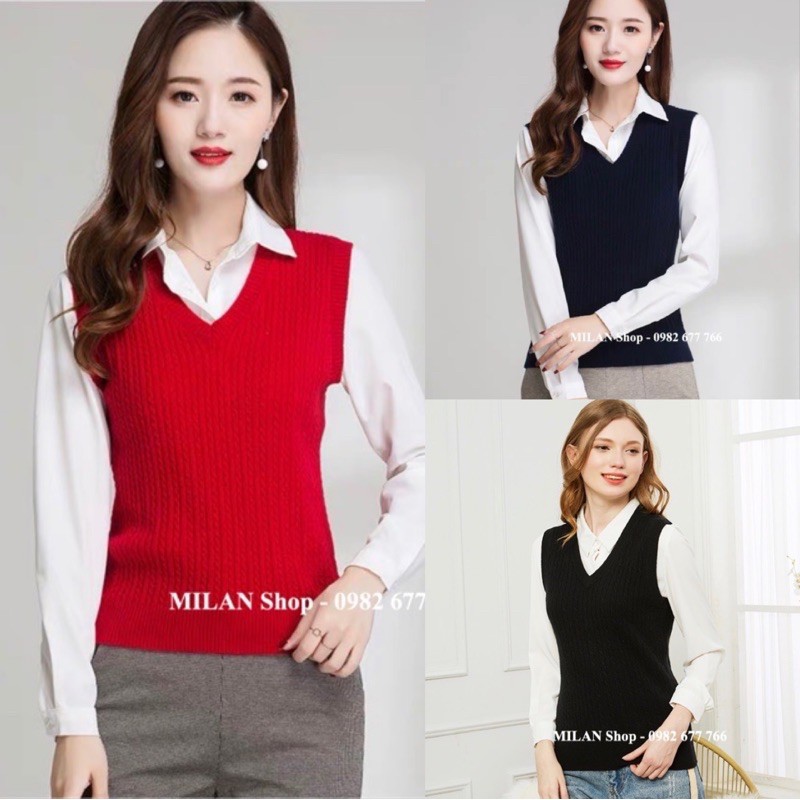 Áo len gile công sở vặn thừng 2 kiểu chất đẹp