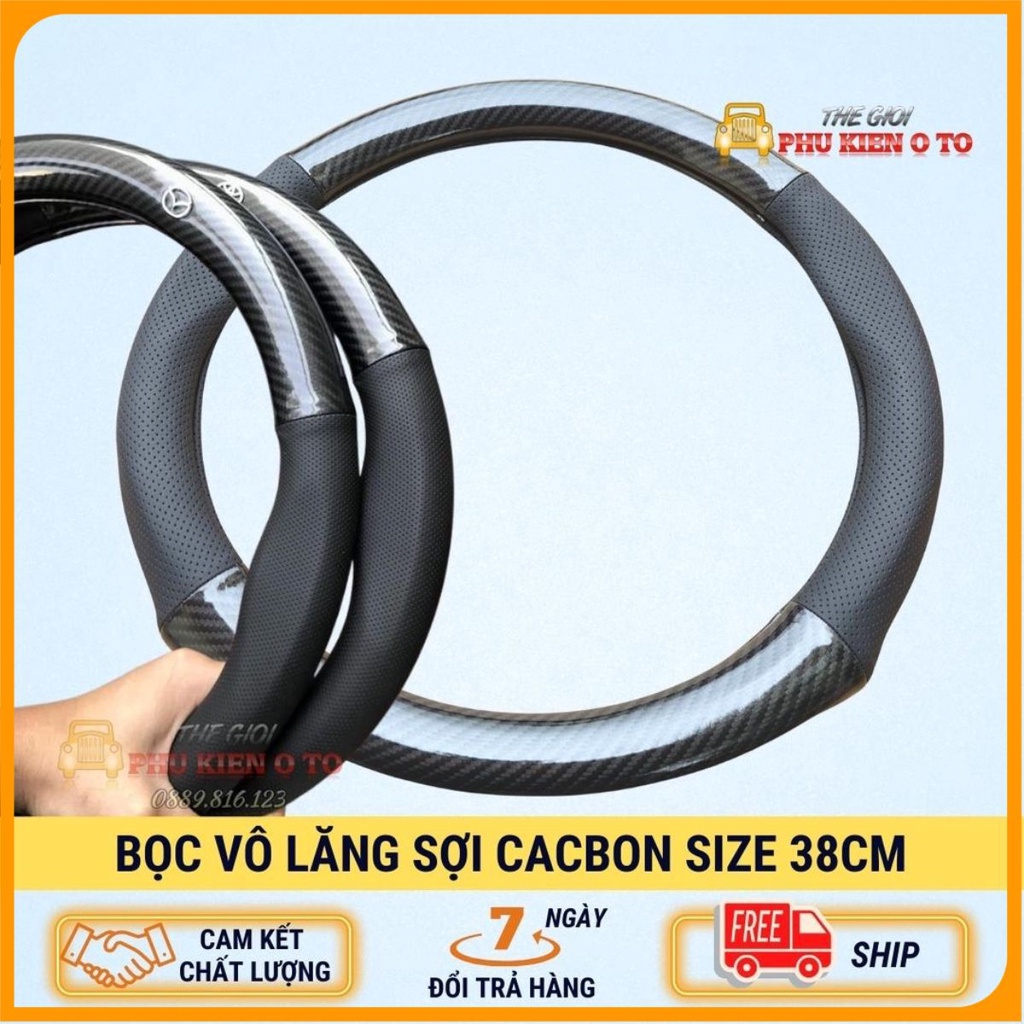 Bọc vô lăng ô tô sợi CACBON cao cấp Size 38 cho mọi dòng xe từ 4 chỗ đến 7 chỗ