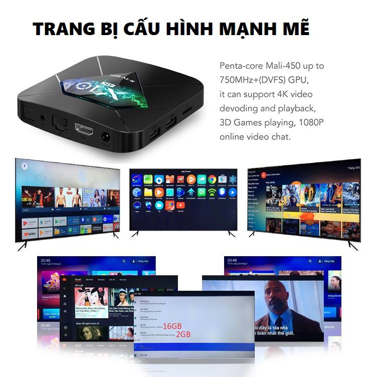 Android TV BOX X10,Phiên Bản Ram 2G Và 16GB - Chính Hãng - Free Nhiều Ứng Dụng- Kết Nối Nhanh- Bảo Hành 1 đổi 1 24 Tháng