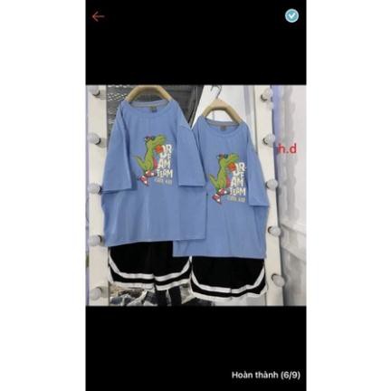 ⚡Sét bộ đồ nam nữ unisex ⚡ áo thun hè ngắn tay khủng long cool+ quần short viền trắng cạo chun Freesize dưới 55kg