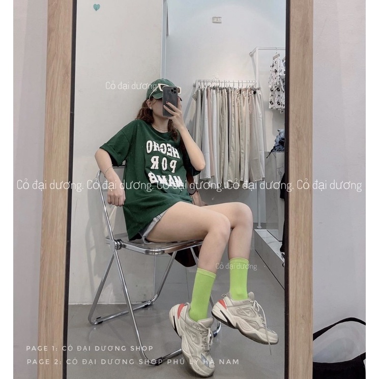 Áo Phông Nữ HECHO Unisex Dáng Rộng Tay Lỡ Màu Xanh Hot Hit