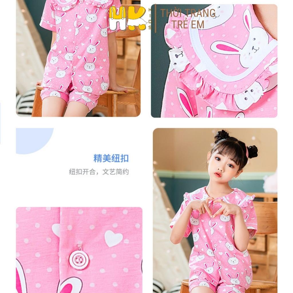 Bộ quần áo Pijama bé gái HK KIDS, bộ đồ ngủ cộc tay cotton mềm mát size cho bé từ 1-5 tuổi