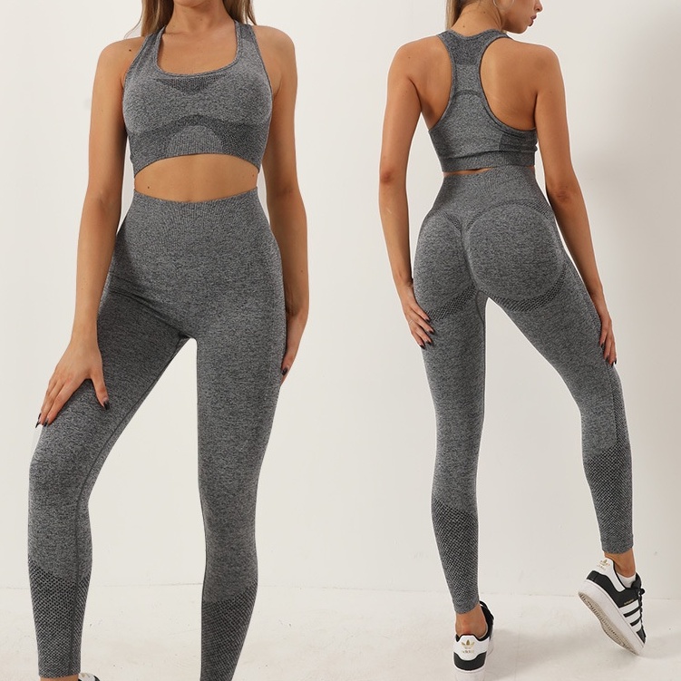 Bộ tập gym yoga nữ quần dài chun mông áo bra ba lỗ thể thao vải dệt kim cao cấp SET07