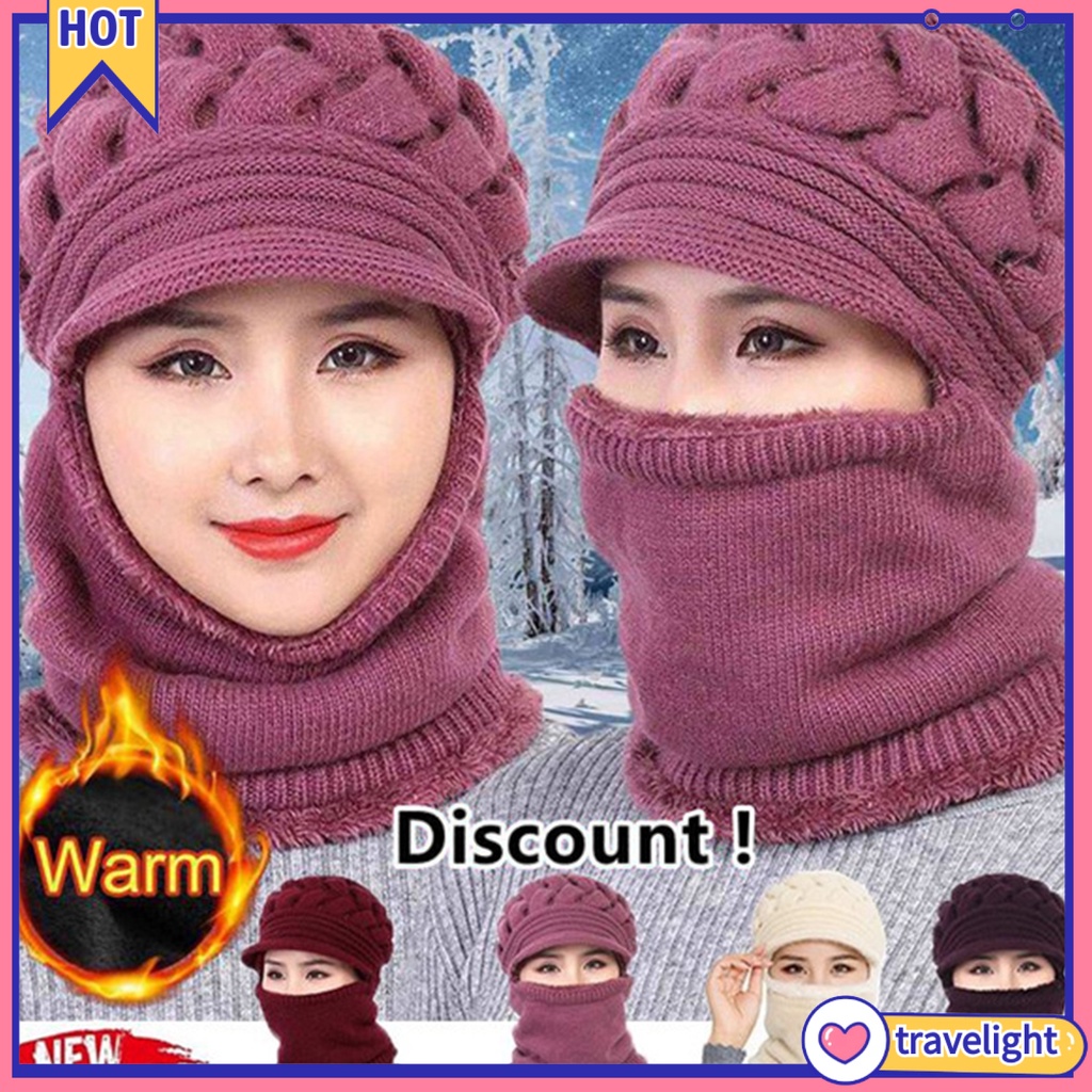 Mũ Trùm Đầu Dệt Kim Vải Nhung Dày Dặn Co Giãn Chống Gió Chống Lạnh Thời Trang Cho Nữ