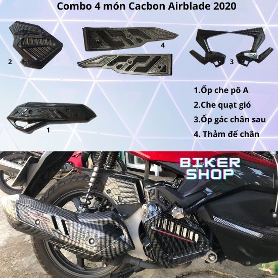 [Mua combo Giảm 10%]Combo 4 món ốp Cacbon trang trí AB 2020 gốm ốp pô Ab, thảm để chân Ab, che quạt gió, ốp gác chân sau