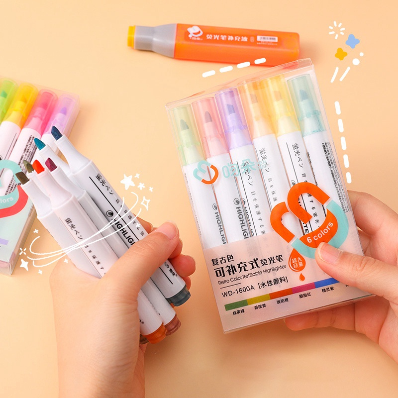 Set 6 bút lông đánh dấu màu sắc khác nhau đầu mềm đa năng tiện lợi