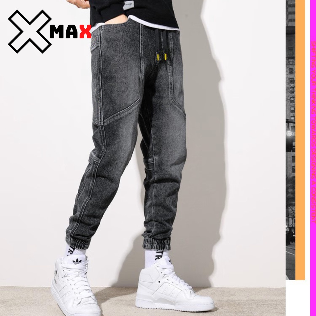 Quần jean nam dáng jogger co giãn 4 chiều bo gấu phá cách cực đẹp, Quần bò nam cạp chun Hottrend hàn quốc Xmax B052 | BigBuy360 - bigbuy360.vn