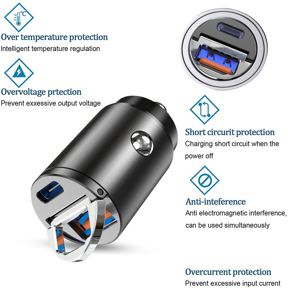 [Mới] Cục Sạc Nhanh Mini Ẩn Trên Ô Tô Cổng USB Kép PD + QC Hoặc PD + Sạc PD / Tương Thích Với iPhone Và Android Điện Thoại