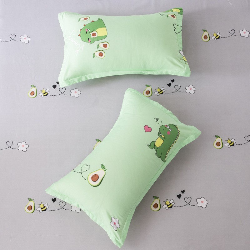 Bộ chăn ga gối poly cotton - Khủng long bơ xanh ( Không kèm ruột )