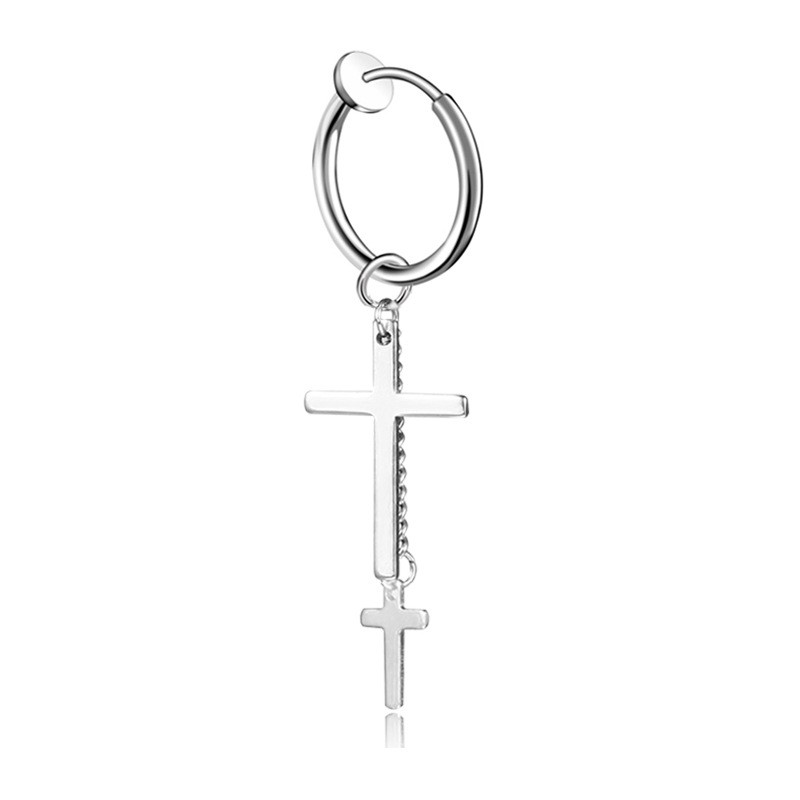 Khuyên tai inox không rỉ Idol Hàn Quốc dáng dài hình 2 cây thánh giá (1 chiếc) - XUÂN SHOP