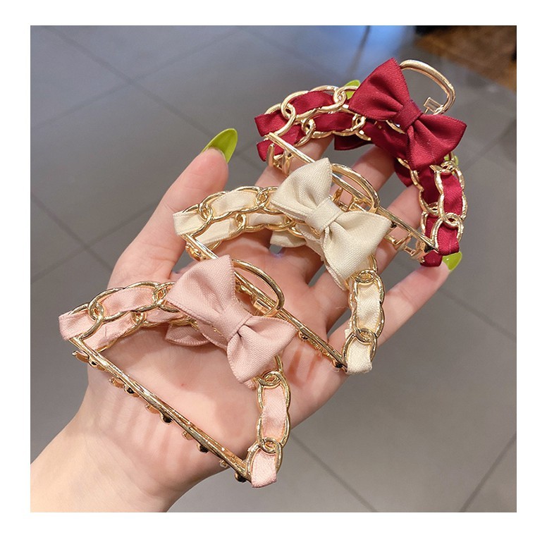 Kẹp Tóc Nữ ❤️FREESHIP❤️ Kẹp tóc bán nguyệt kim loại phối nơ điệu đà theo phong cách Hàn Quốc mã L21-B