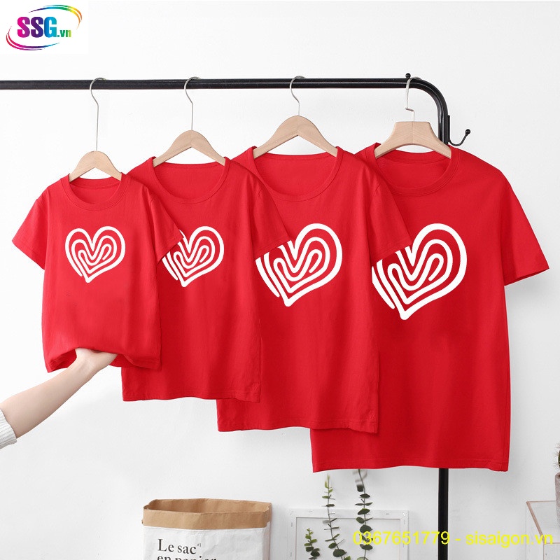 Áo thun đôi nam nữ, áo gia đình chất thun cotton dày dặn mặt mịn, mát -  in trái tim nhiều nét