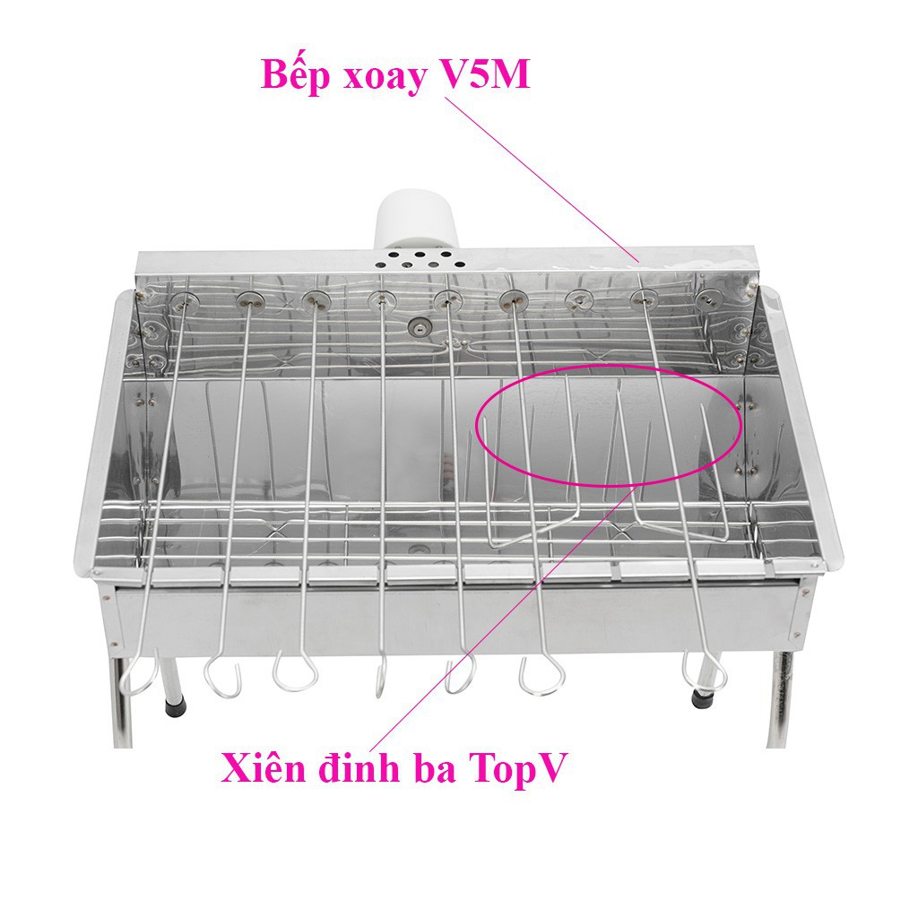 Xiên đinh ba TopV 42cm, phù hợp bếp TopV V5M và V5S, xiên nướng gà vịt cá, Inox cao cấp, không gỉ, xiên nướng siêu bền