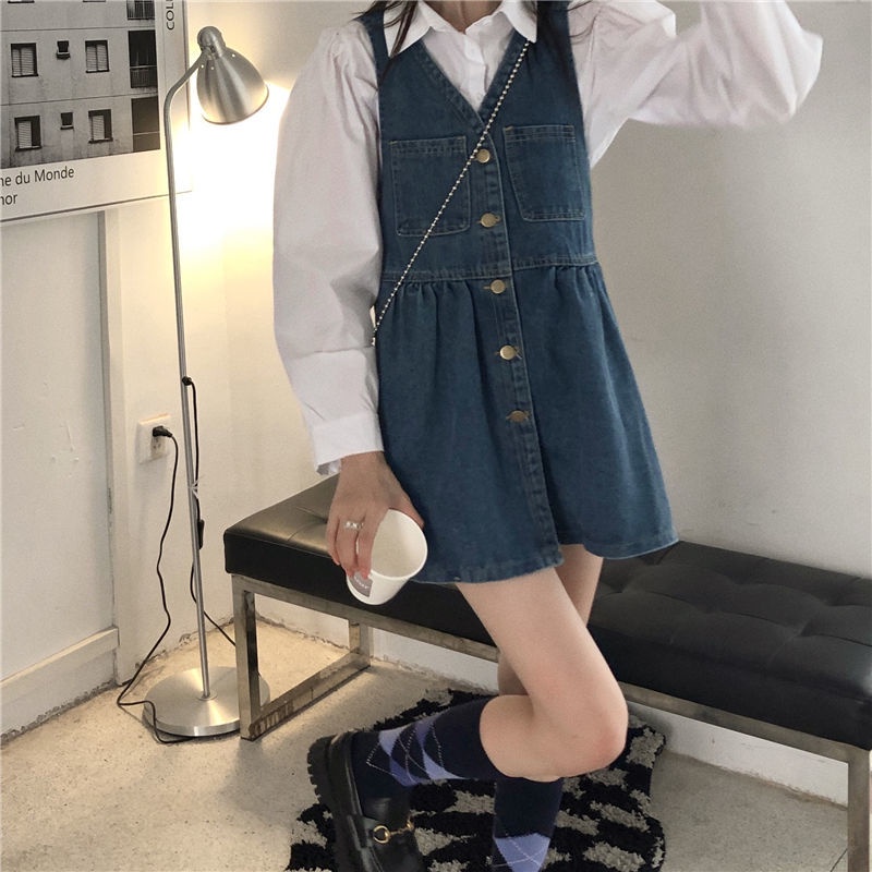 Set đầm + áo sơ mi kiểu dáng mới lạ phong cách vintage cho nữ