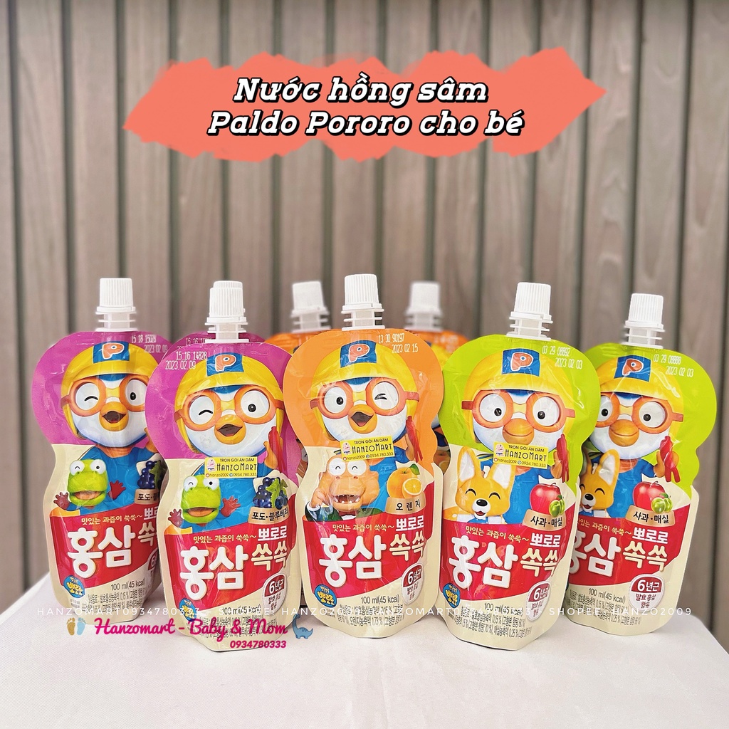 Nước hồng sâm trái cây pororo đủ vị cho bé 100ml