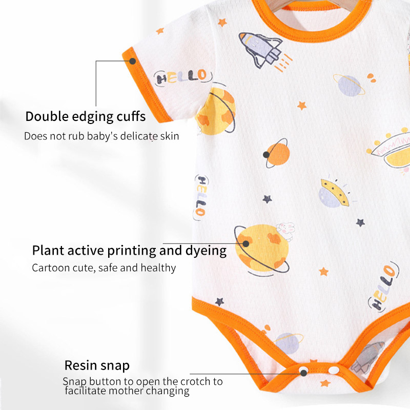 Bộ Áo Liền Quần Vải Cotton Tay Ngắn In Hình Thỏ Dễ Thương Thời Trang Mùa Hè Cho Bé Trai + Gái