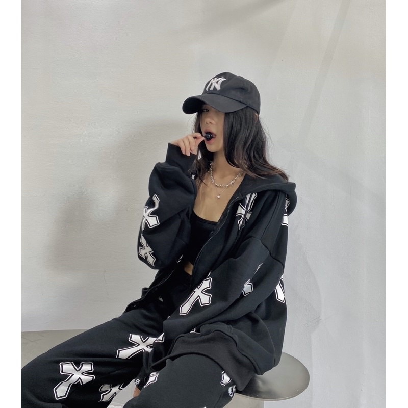 Áo Khoác Nỉ Unisex Kéo Khoá Homies Liền Mũ In Hình Thánh Giá CROSS( Hàng Sẵn, Ảnh Thật)