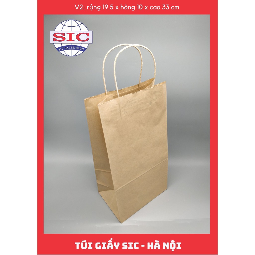 10 chiếc túi giấy Kraft kích thước Rộng 19.5cm x Hông 10cm x Cao 33cm CÓ QUAI (ảnh thật)
