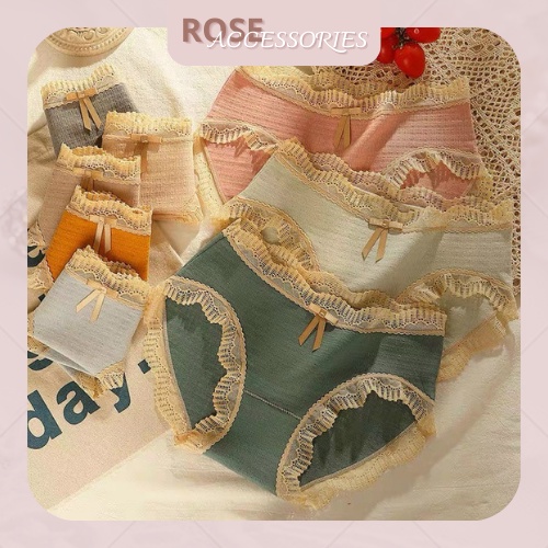 Quần lót nữ Nhật cotton viền ren vintage kháng khuẩn thoáng khí siêu mềm mại QL03
