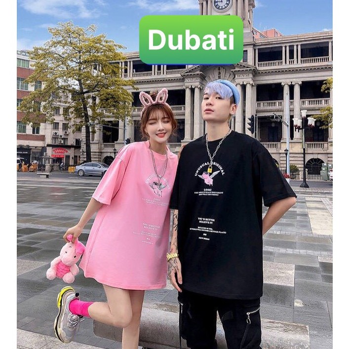 ÁO THUN NAM NỮ HÌNH HEO THIÊN THẦN FROM RỘNG NGẮN TAY- DUBATI FASHION